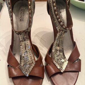 Kenneth Cole Reaction Brown Heels with Silver Sequin Accents